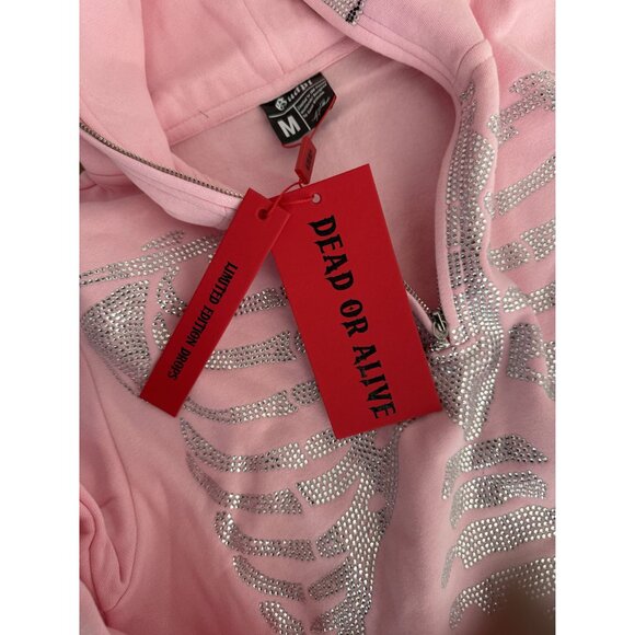 Guapi Men's Skeleton Hoodie Light Pink Silver Rhinestones Ltd Ed Size M (JB) - Picture 8 of 10